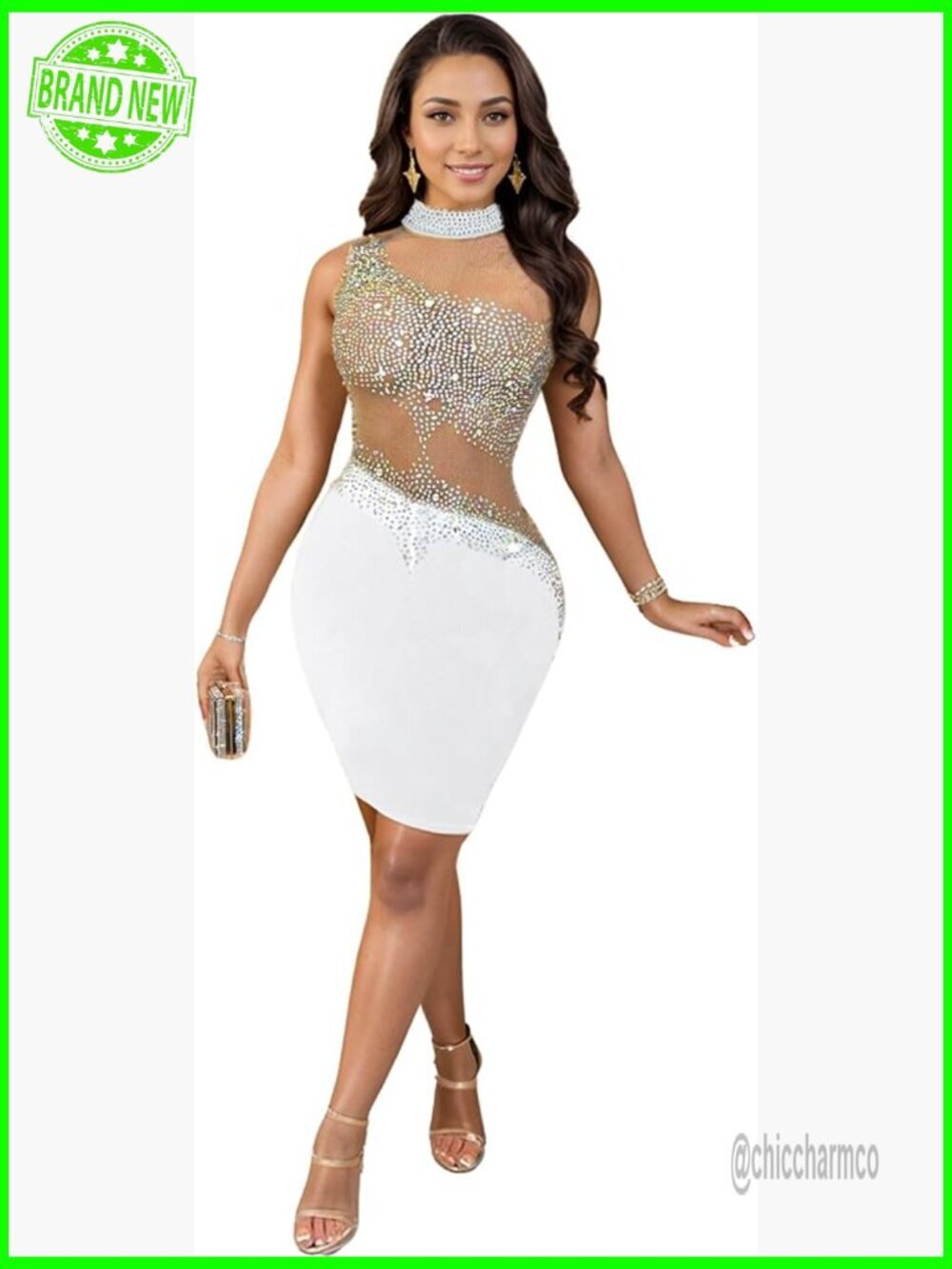 Sequin Halter Bodycon Rhinestone Mini Dress Club Party Outfit